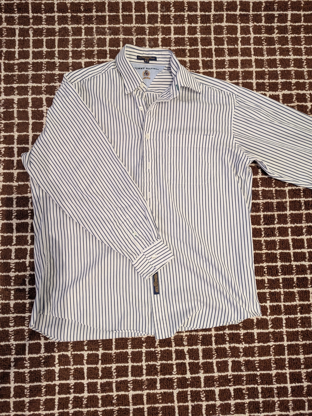 Tommy Hilfiger Men's Blue & White Stripe Button-Down Shirt